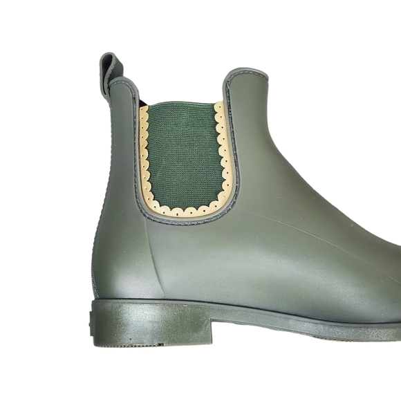 Jack Rogers Sallie Green Metallic Gold Scalloped Rain Boots Size 8 - Picture 7 of 11